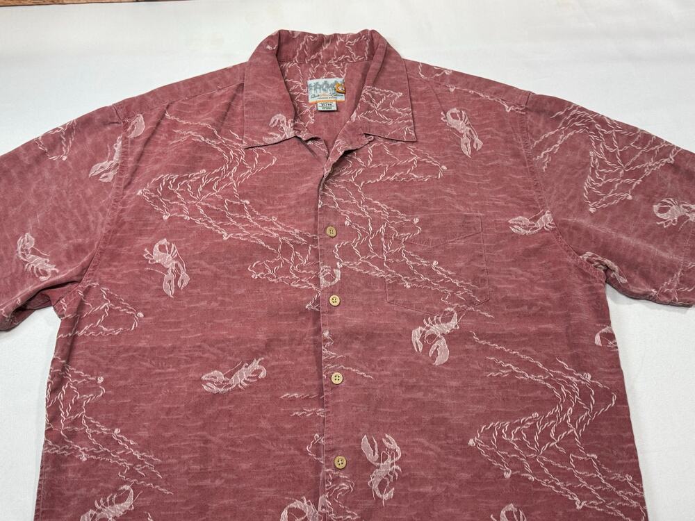 Quiksilver Edition Red Button Down Shirt Size XL Lobster All Over Print